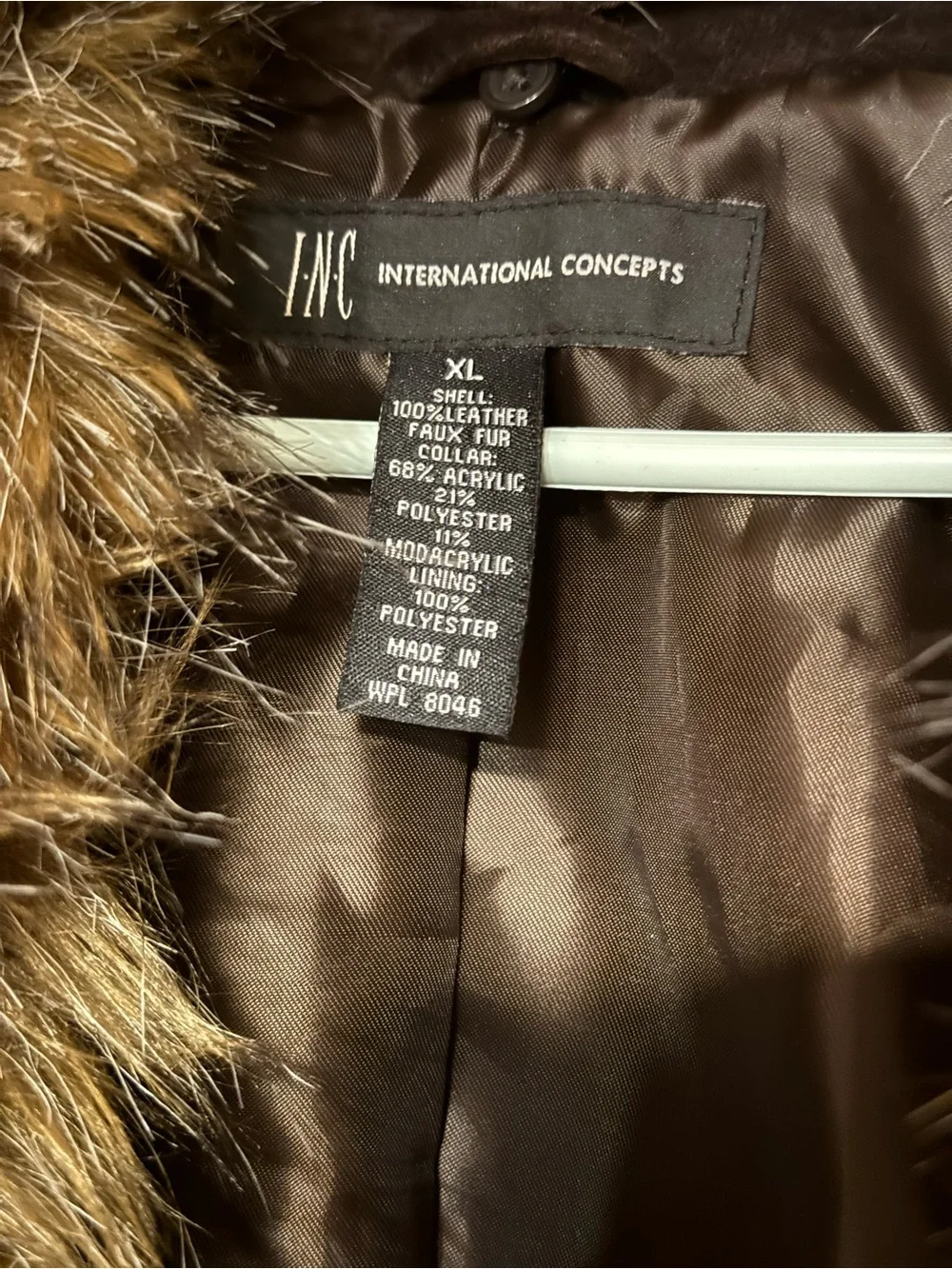 INC International Concepts Dark Brown Trench Coat with Faux-Fur Collar - Picture 2 of 6